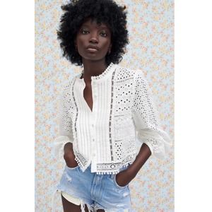 ZARA White Embroidered Eyelet Lace Samantha Blouse XL
